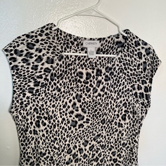 Carmen Marc Valvo Peplum Blouse White Animal Print - Picture 2 of 9